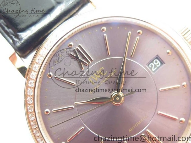 MIROTIME 1218 Durable Portofino 37mm RG V7F 1:1 Best Edition Gray Dial Diamonds Bezel on Black Leather Strap A 7089